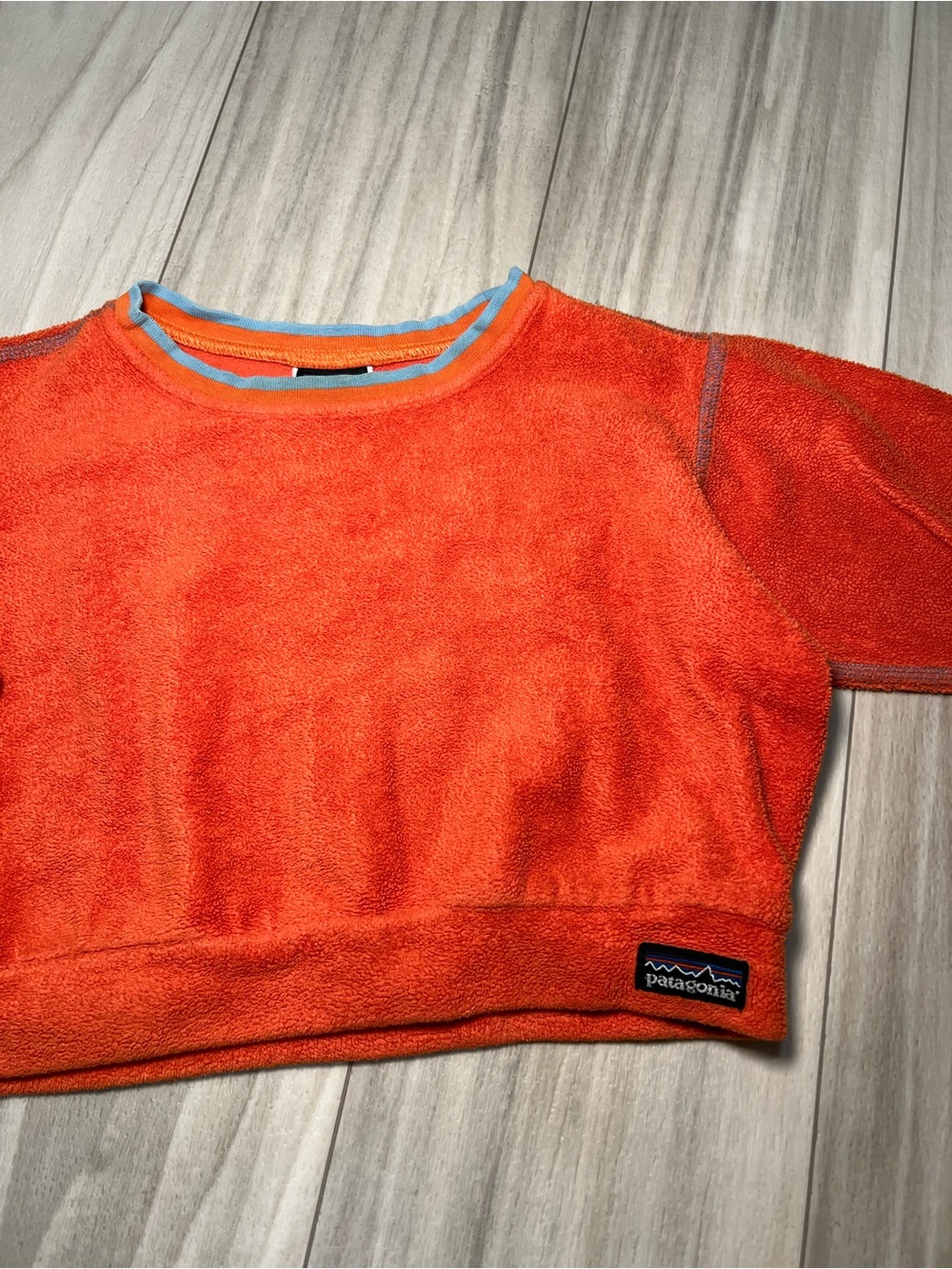 Patagonia Kids Bright Orange Fleece Sweatshirt with Light Blue Trim